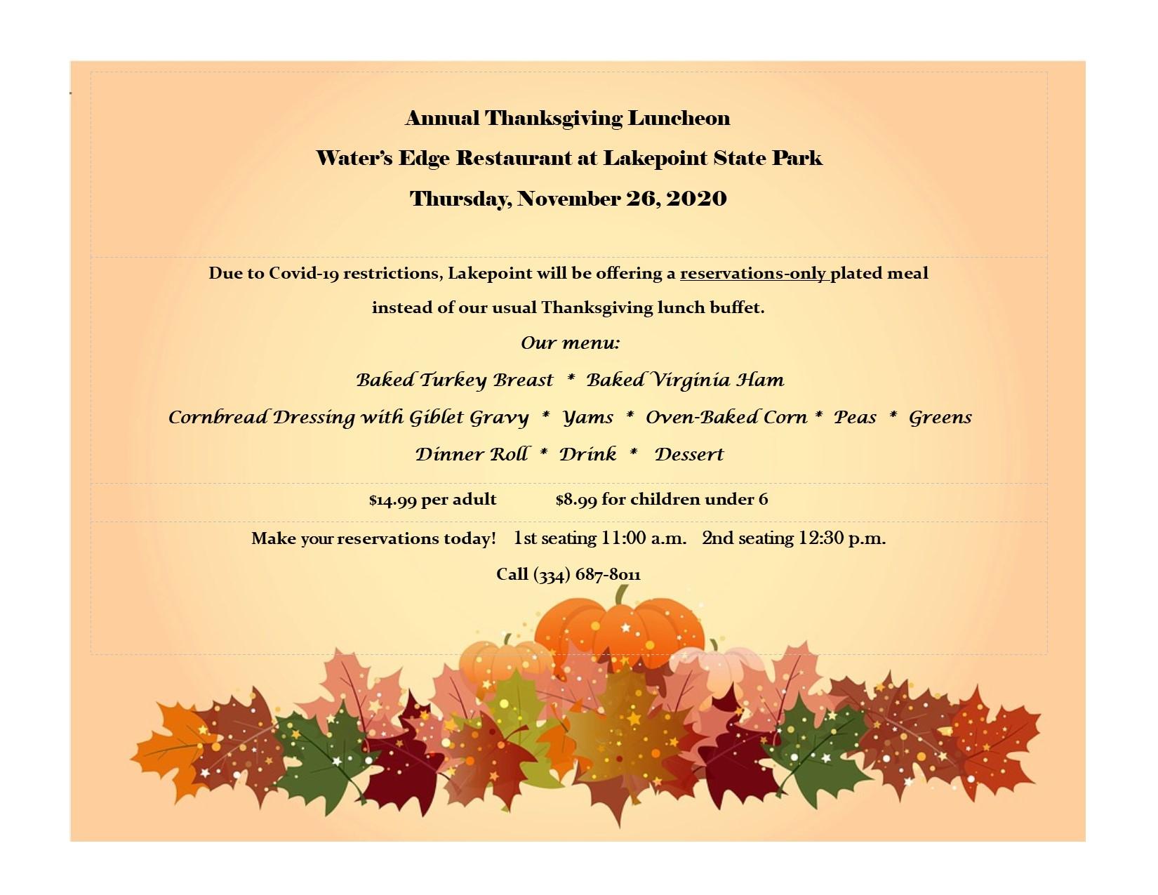 Lakepoint State Park Thanksgiving Luncheon 