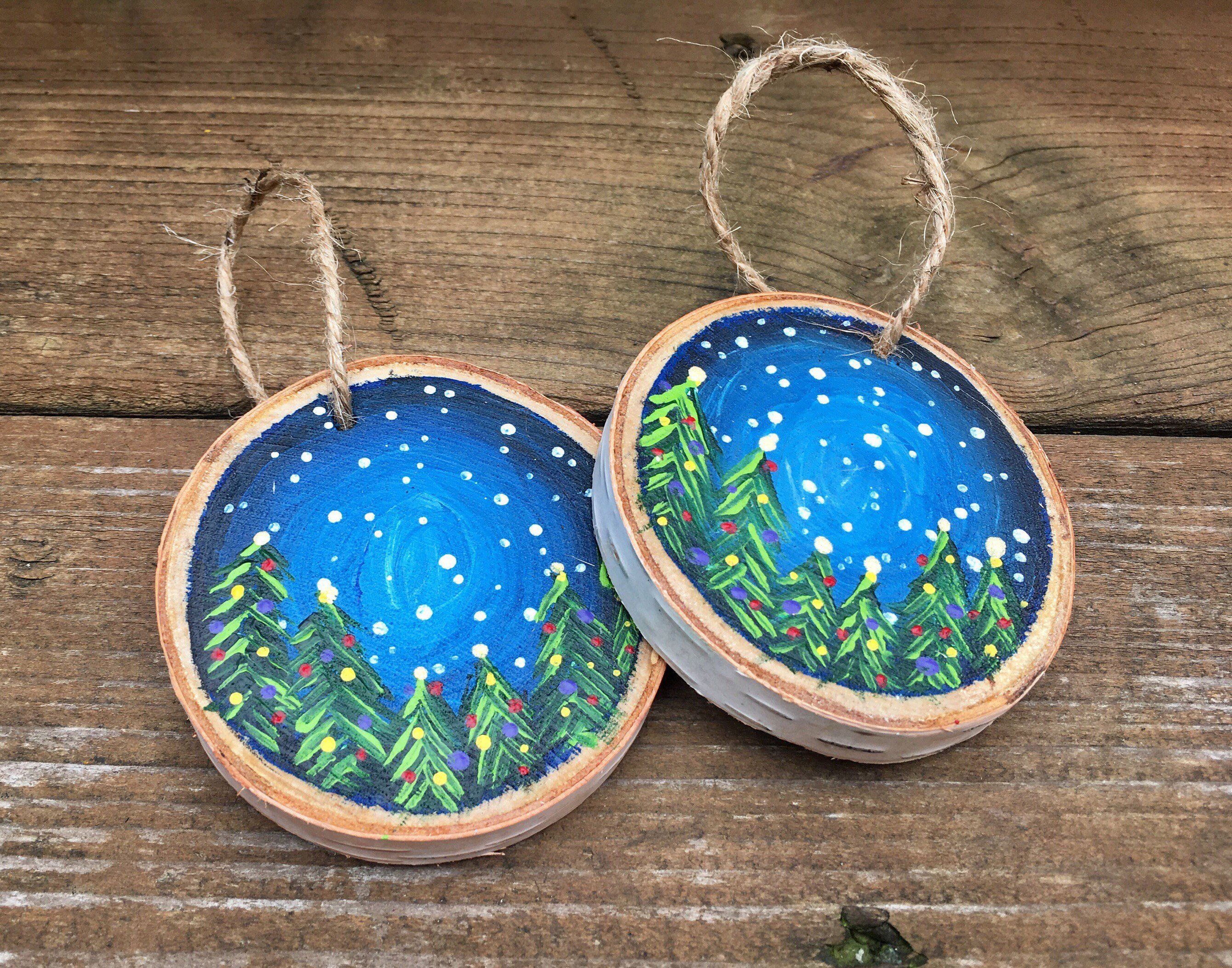 Hand Painted Wood Slice Ornaments 