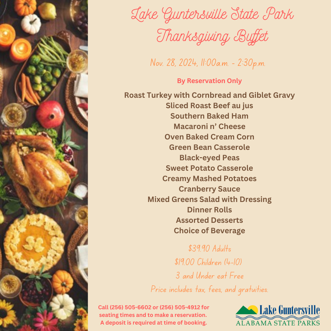 Lake Guntersville 2024 Thanksgiving Day menu