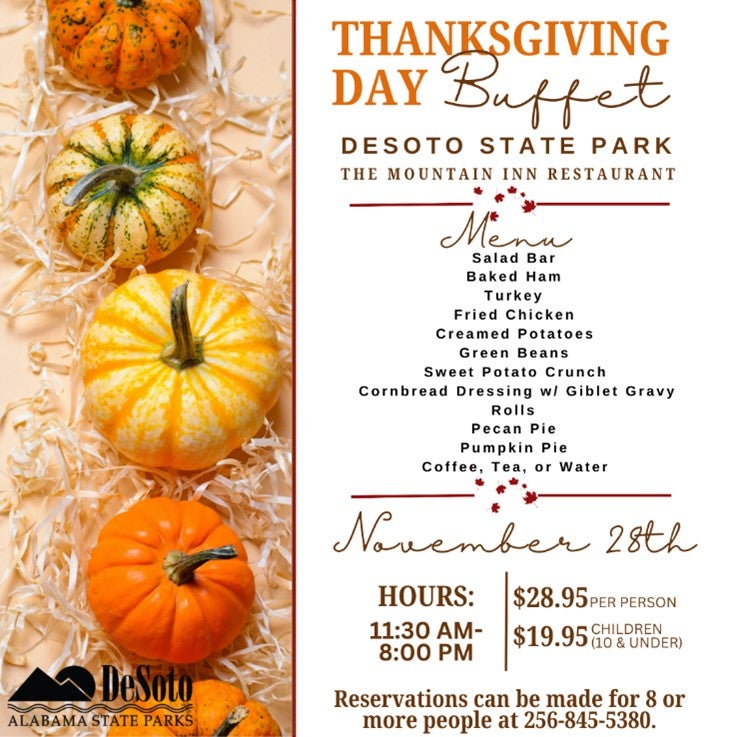 DeSoto State Park 2024 Thanksgiving Menu