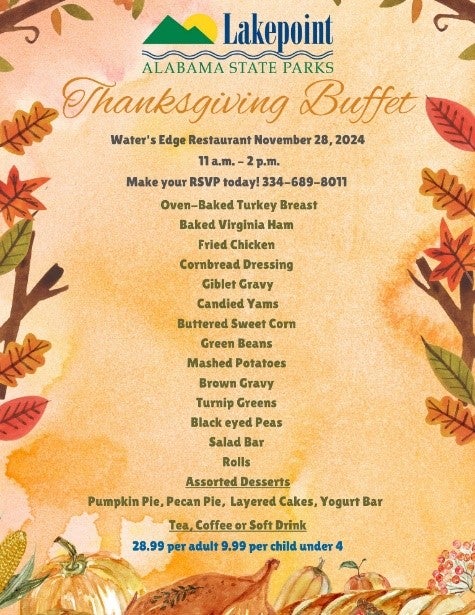 Lakepoint State Park 2024 Thanksgiving Menu